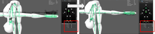 Advanced Skeleton in black and Human IK in green.